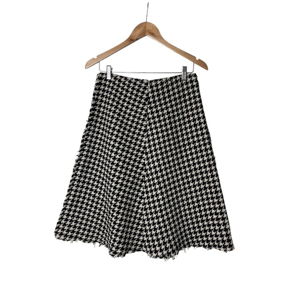 Y2K MAXMARA White Black Houndstooth Fringe A Line Skirt Twee Academia US 6 1828 - Picture 3 of 6